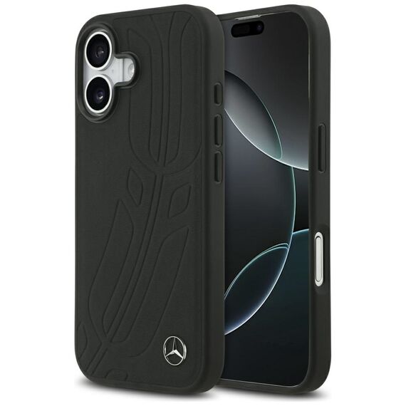 Mercedes Leather Large Laurel Leave MagSafe Case for iPhone 17 - Black | Techbox