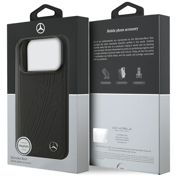 Mercedes Leather Large Laurel Leave MagSafe Case for iPhone 17 Pro - Black | Techbox