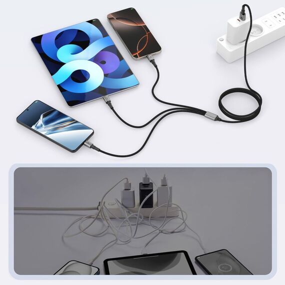 Tech-Protect UltraBoost DNA 3in1 USB-C / Micro-USB / Lightning cable 120 cm - gray