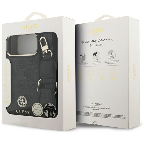 Guess 4G Srtass Logo &amp; Big Strap Metal Buttons MagSafe Case for iPhone 17 Pro Max - Black | Techbox