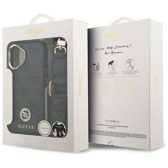 Guess 4G Strass Logo &amp; Big Strap Metal Buttons MagSafe Case for iPhone 17 - Black | Techbox