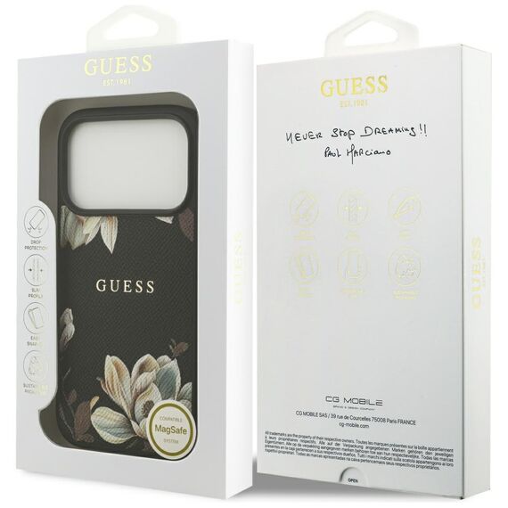 Guess Grained Flowers Classic Logo MagSafe case for iPhone 17 Pro - black | Techbox