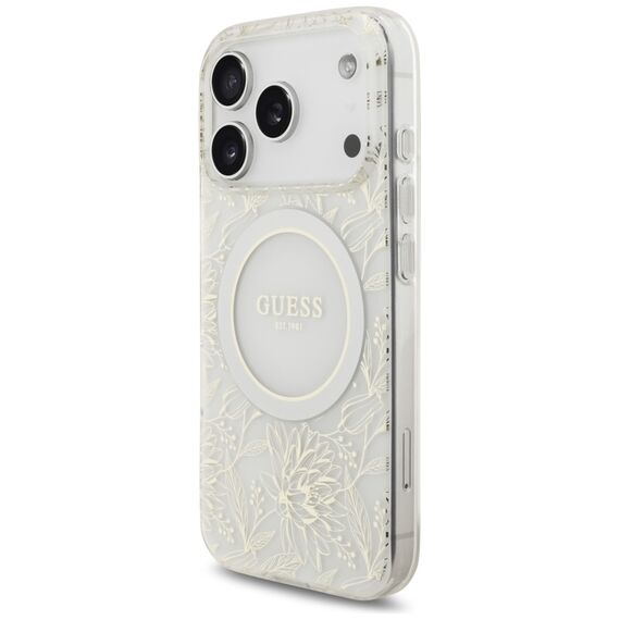 Guess IML Flowers Electro Pearl Strap MagSafe Case for iPhone 17 Pro - White | Techbox