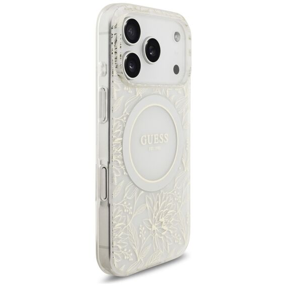 Guess IML Flowers Electro Pearl Strap MagSafe Case for iPhone 17 Pro - White | Techbox