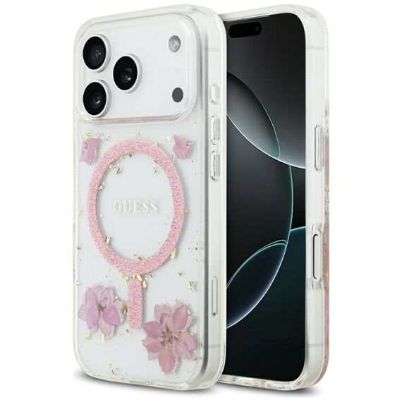 Guess Resin Flowers Glitter MagSafe Case for iPhone 17 Pro - Pink | Techbox