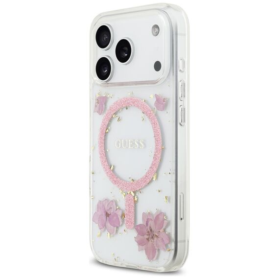 Guess Resin Flowers Glitter MagSafe Case for iPhone 17 Pro - Pink | Techbox