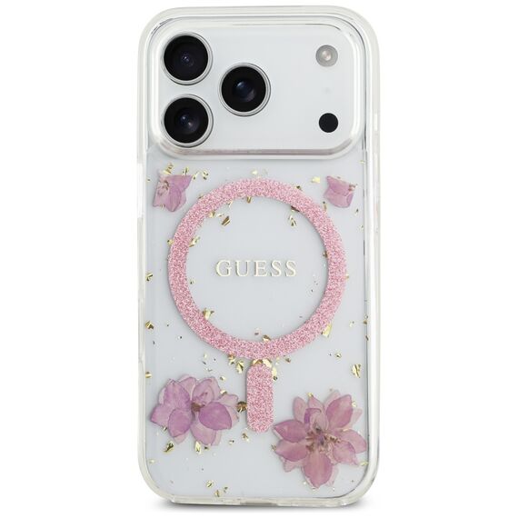 Guess Resin Flowers Glitter MagSafe Case for iPhone 17 Pro - Pink | Techbox
