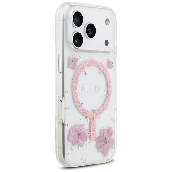 Guess Resin Flowers Glitter MagSafe Case for iPhone 17 Pro - Pink | Techbox