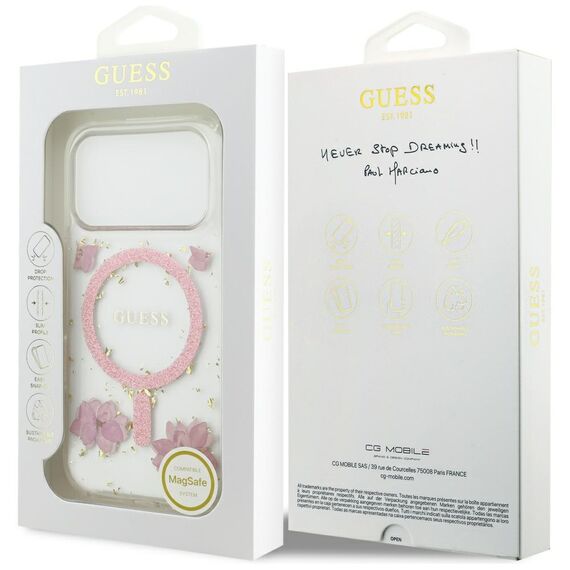 Guess Resin Flowers Glitter MagSafe Case for iPhone 17 Pro - Pink | Techbox