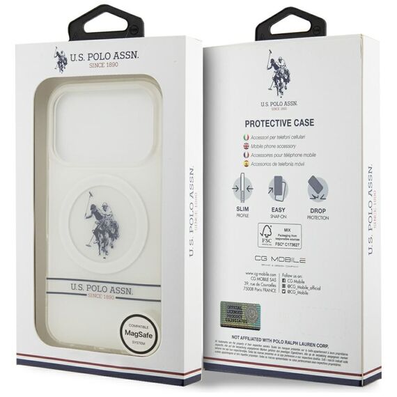US Polo DH and Bottom Stripe Logo MagSafe Case for iPhone 17 Pro - White | Techbox