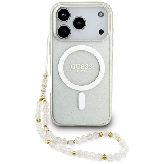 Guess IML Glitter Pearl Strap MagSafe Case for iPhone 17 Pro - Transparent - Uncategorized Cases (2) - Cases - Techbox