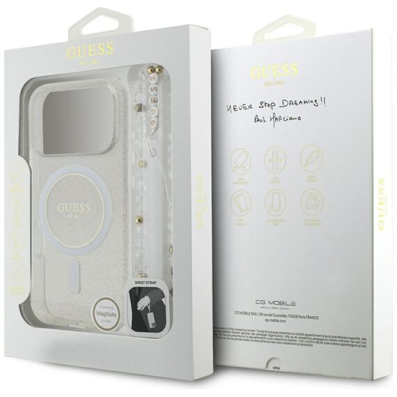 Guess IML Glitter Pearl Strap MagSafe Case for iPhone 17 Pro - Transparent - Uncategorized Cases (2) - Cases - Techbox