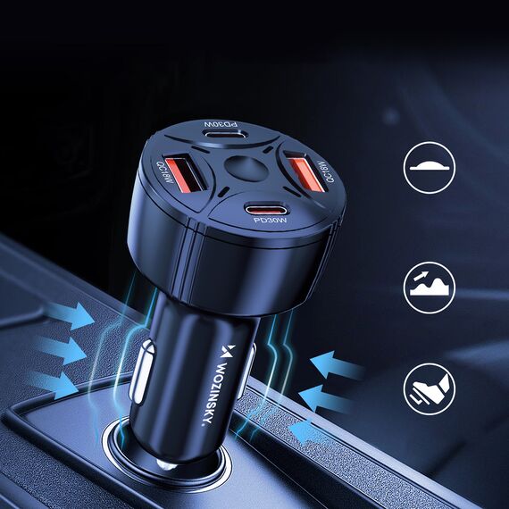 Wozinsky WLS-04 60W Car Charger 2xUSB-C 2xUSB-A - Black