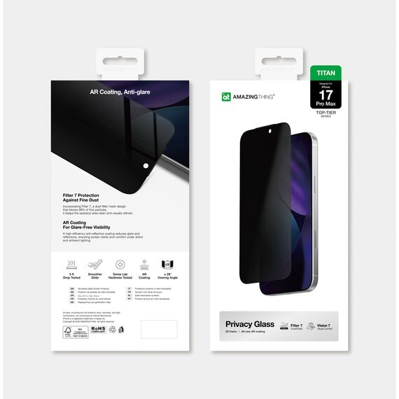 AmazingThing Titan Vision 7 Tempered Glass for iPhone 17 Pro Max Privacy | Techbox