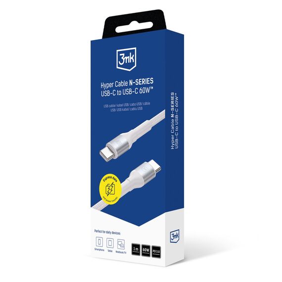 3mk Hyper Cable 3mk Hyper Cable N-SERIES USB-C / USB-C 1m 20V/3A 60W / white