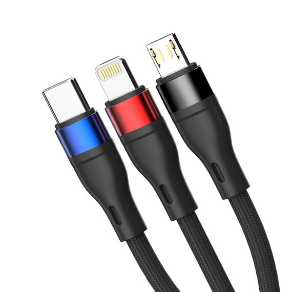 3mk Hyper Cable N-SERIES 3 in 1 USB-A / Lightning / Micro 1.2m 9V/2A 18W - black