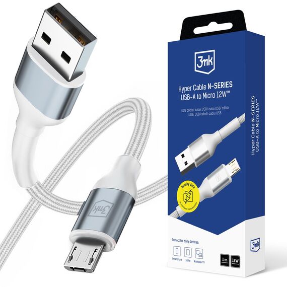 3mk Hyper Cable N-SERIES USB-A / MicroUSB 1m 5V/2.4A 12W / white