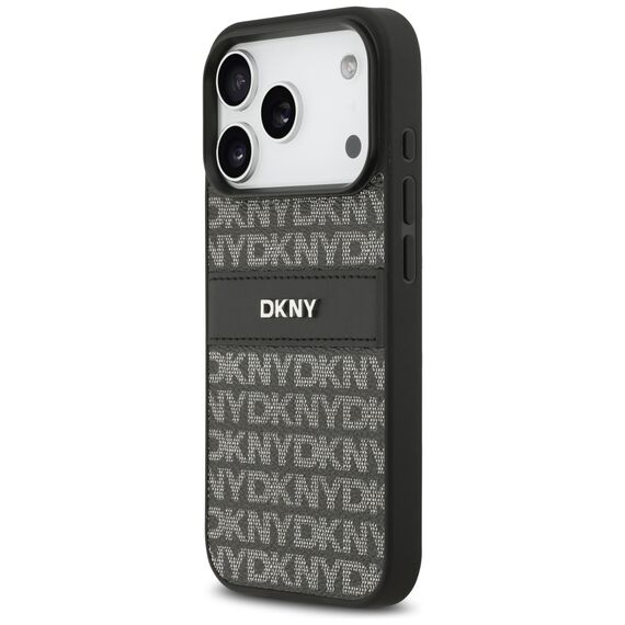 DKNY Repeat Texture Pattern with Tonal Stripe iPhone 17 Pro Case - Black | Techbox