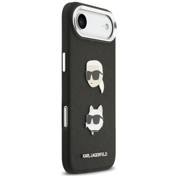 Karl Lagerfeld FW Grained Karl &amp; Choupette Heads Pins &amp; Logo iPhone Air Case - Black | Techbox