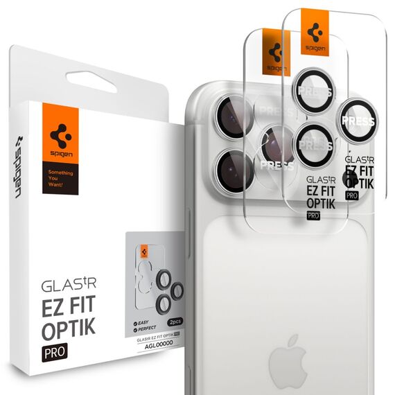 Spigen Optik Pro GLAS.TR ”EZ FIT” Camera Cover 2-pack for iPhone 16 Pro / Max / 17 Pro / Max - Silver - Uncategorized Screen Protection (2) - Screen & Camera Protection - Techbox