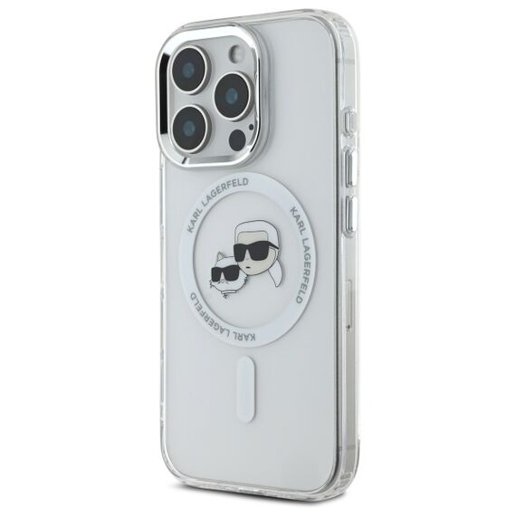 Karl Lagerfeld IML Metal Karl&amp;Choupette Head MagSafe Case for iPhone 16 Pro Max - White | Techbox