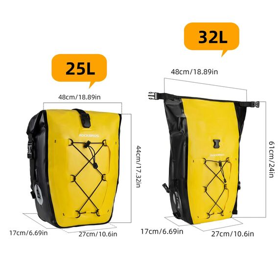 Rockbros 30140022005 Waterproof Bicycle Pannier 25-32L - Yellow - Bicycle - Sports & Fitness - Techbox
