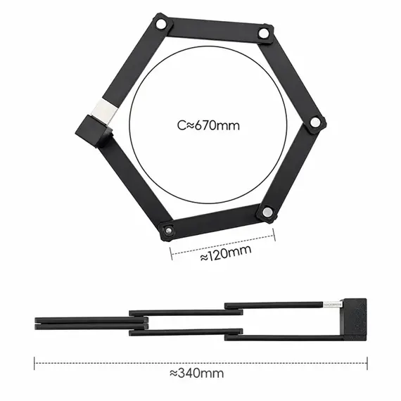 Rockbros 32140003001 foldable bicycle lock with key and handle, 88cm - black | Techbox