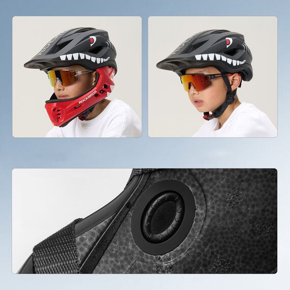 Rockbros TT-32005 Shark Children's Bike Helmet with Detachable Jaw Size M (54-58) - Black | Techbox