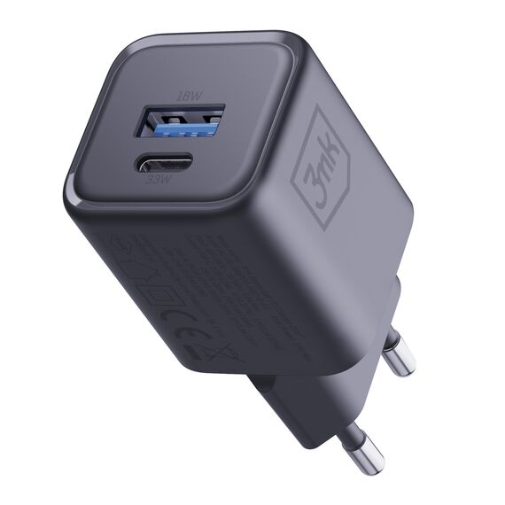 3mk Hyper Charger PD 33W GaN QC4+ PPS AFC FCP SCP 1A1C Wall Charger - Black