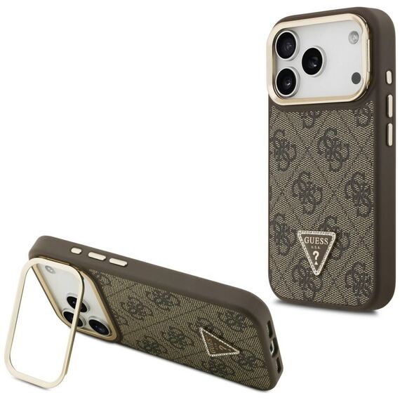 Guess 4G PU Triangle Logo &amp; Stand Camera Magsafe Case for iPhone 17 Pro - Brown - Uncategorized Cases (2) - Cases - Techbox