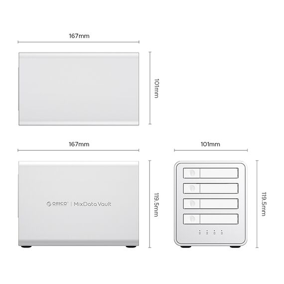 Orico 8848RC3 DAS Series 4-bay 2.5" HDD/SSD/M.2 SATA/mSATA Disk Array - White - Cases & Accessories - Hard Drives - Techbox