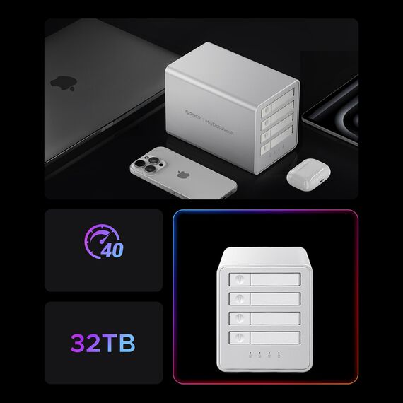 Orico 8848U4 DAS Series 4-Bay M.2 NVMe SSD Disk Array - White - Cases & Accessories - Hard Drives - Techbox