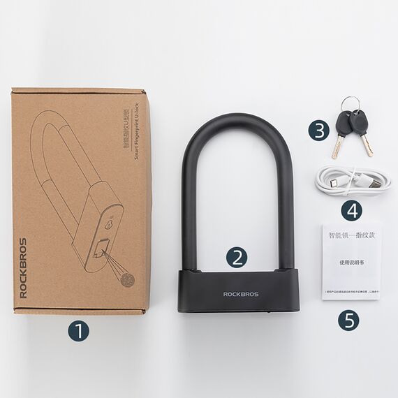 Rockbros 32210818001 SMART Bicycle Lock with Fingerprint Reader and Bluetooth Connectivity - Black | Techbox