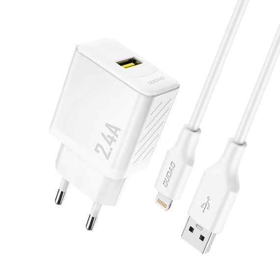 Dudao A23LEU 2.4A GaN EU USB-A Wall Charger with USB-A to Lightning Cable - White | Techbox
