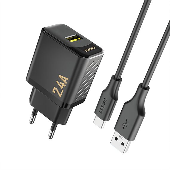 Dudao A23TEU 2.4A GaN USB-A Wall Charger with USB-A - USB-C Cable - Black - Travel Chargers - Smartphone Chargers - Techbox