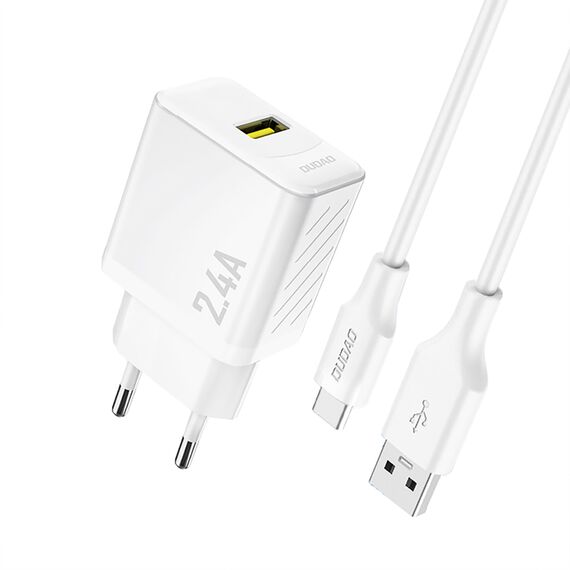Dudao A23TEU 2.4A GaN USB-A Wall Charger with USB-A - USB-C Cable - White - Travel Chargers - Smartphone Chargers - Techbox