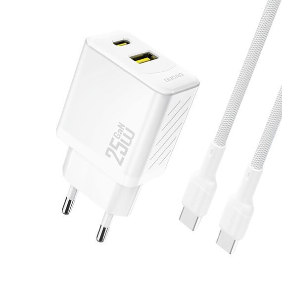 Dudao A26TCEU PD QC 25W GaN USB-A USB-C Wall Charger with USB-C Cable - White - Travel Chargers - Smartphone Chargers - Techbox