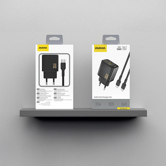 Dudao A27MaxCEU PD QC 35W USB-A USB-C Wall Charger with USB-C Cable - Black | Techbox