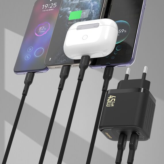 Dudao A28PCEU PD 45W GaN 2xUSB-C Wall Charger with USB-C Cable - Black | Techbox