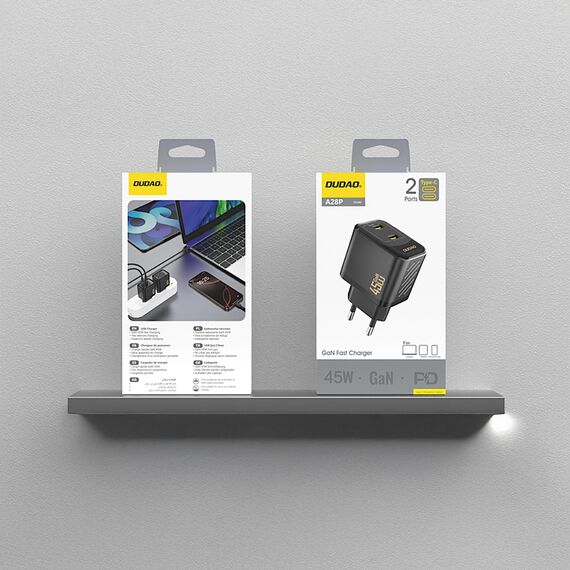 Dudao A28PEU PD 45W GaN 2xUSB Wall Charger - Black | Techbox