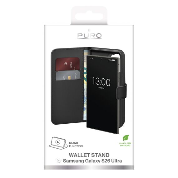 Puro Eco-Leather Case for Samsung Galaxy S26 Ultra with Wallet - Black | Techbox