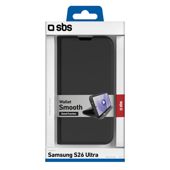SBS Wallet Smooth Case for Samsung Galaxy S26 Ultra with Flip Cover - Black | Techbox