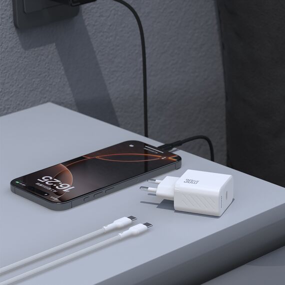 Dudao A27PCEU PD 30W GaN USB-C Wall Charger with USB-C Cable - White - Travel Chargers - Smartphone Chargers - Techbox