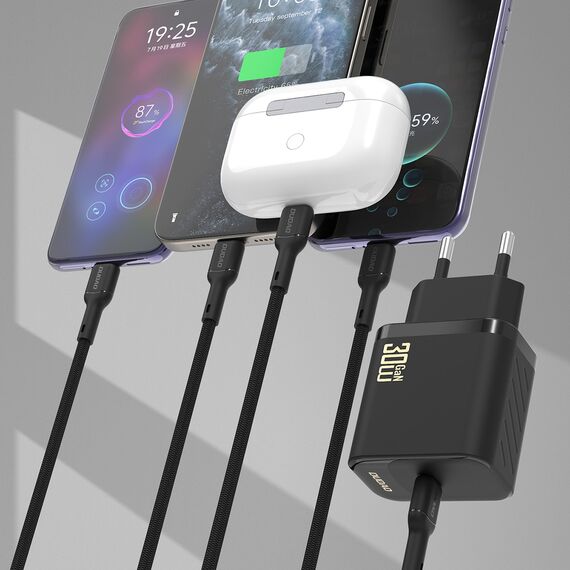 Dudao A27PCEU PD 30W GaN USB-C Wall Charger with USB-C Cable - White - Travel Chargers - Smartphone Chargers - Techbox