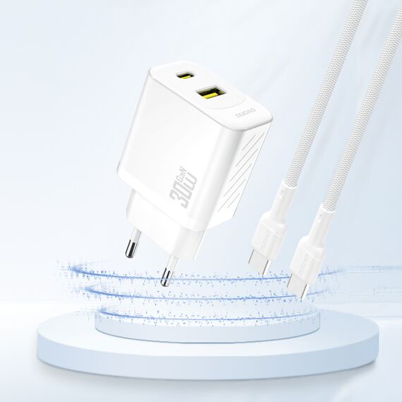Dudao A27TEU PD 30W GaN USB-A USB-C Wall Charger - White | Techbox