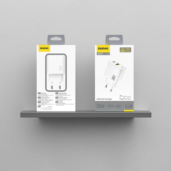 Dudao A27TEU PD 30W GaN USB-A USB-C Wall Charger - White | Techbox