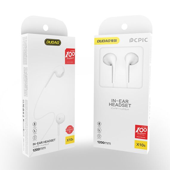 Dudao X10S wired in-ear headphones 3.5mm mini jack 1.15m - white - Headsets - Speakers & Headphones - Techbox