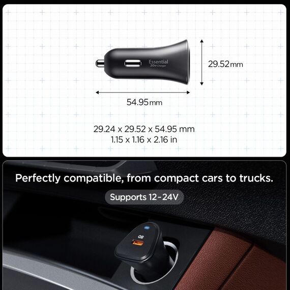 Spigen Essential EV301 30W Car Charger - Black
