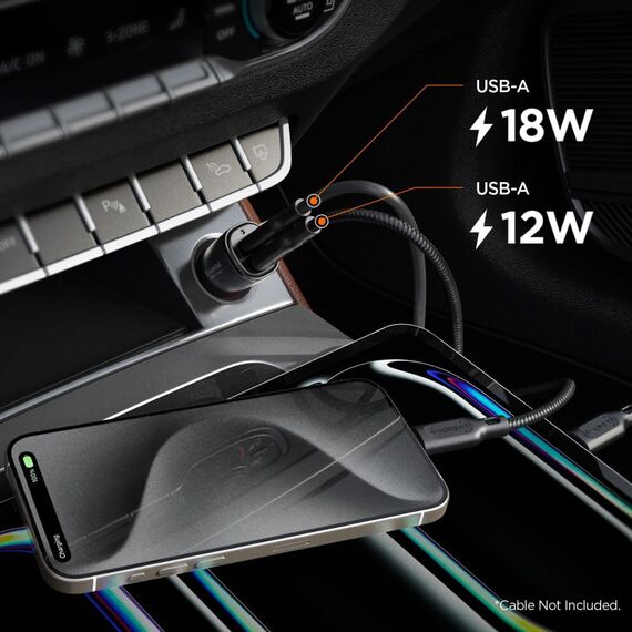 Spigen Essential EV302 30W 2-Port USB-A Car Charger - Black