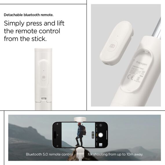 Spigen S541W Bluetooth Selfie Stick - White